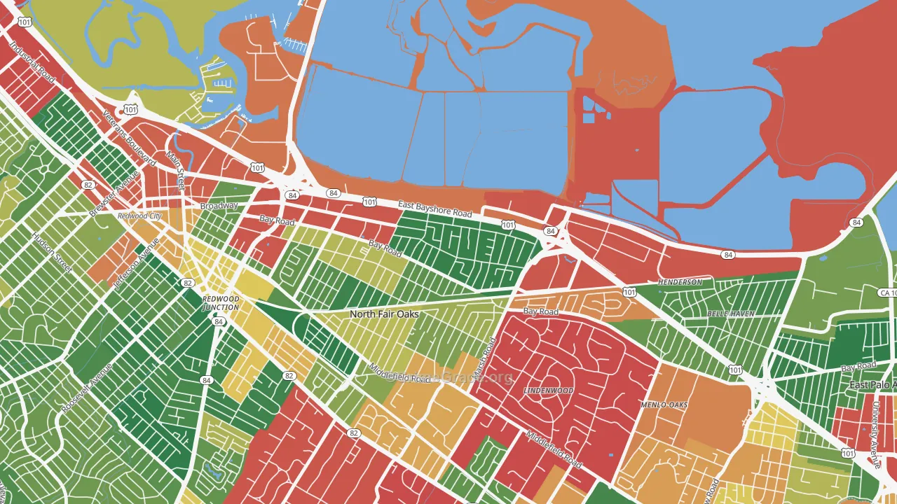 Friendly Acres, Redwood City, CA Map of Burglary Rates