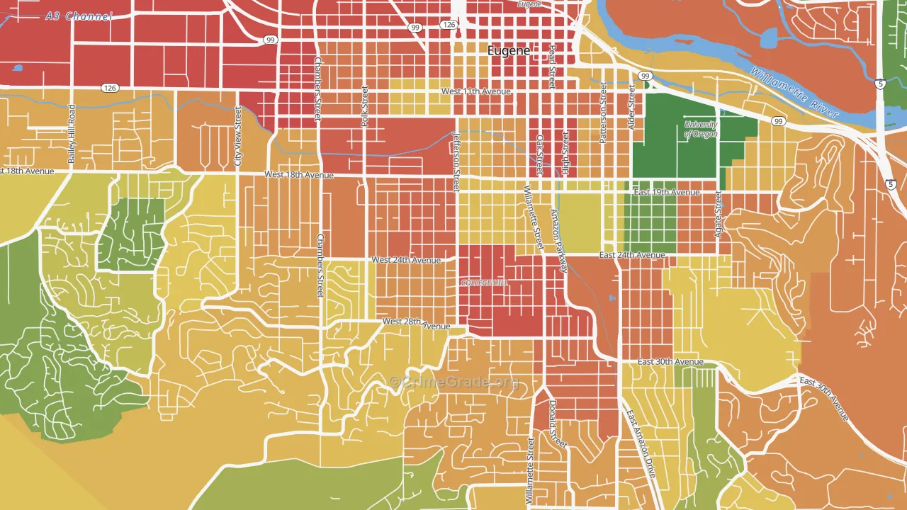 Friendly, Eugene, OR Map of Burglary Rates