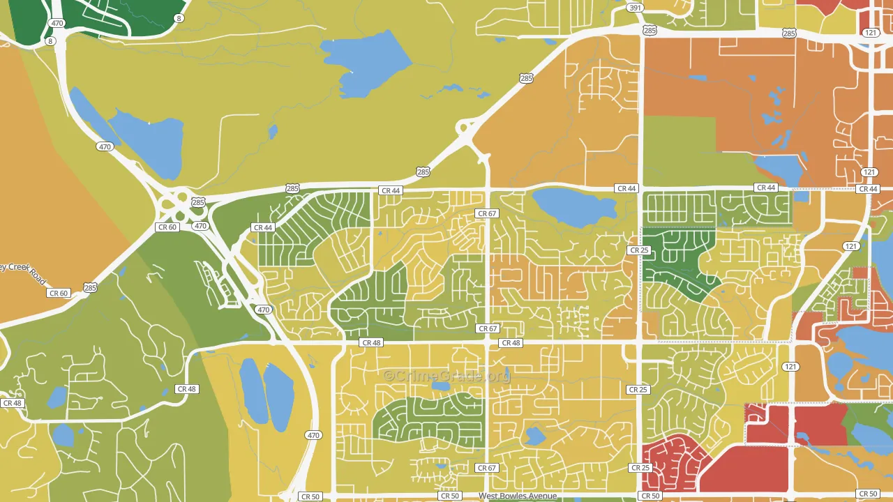 Friendly Hills, Dakota Ridge, CO Map of Burglary Rates