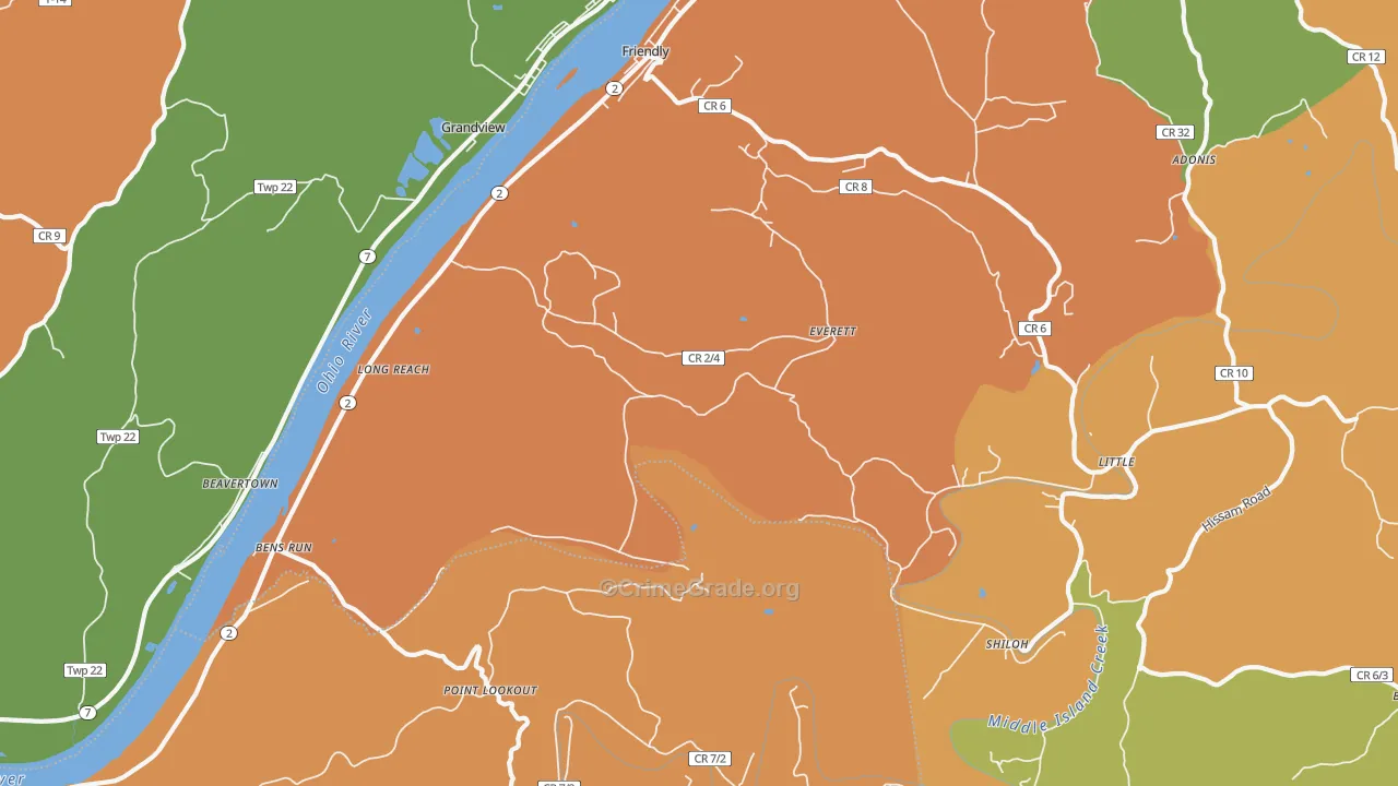 Friendly, WV Map of Burglary Rates