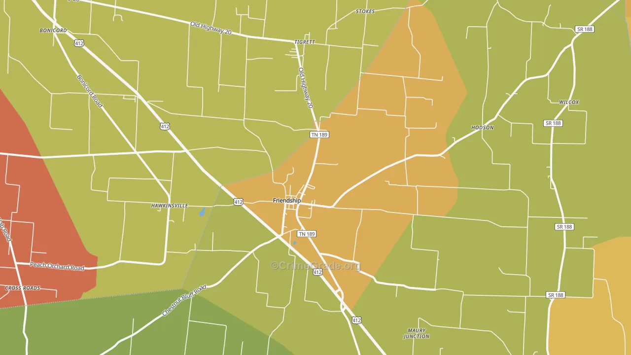 Friendship, TN Map of Burglary Rates