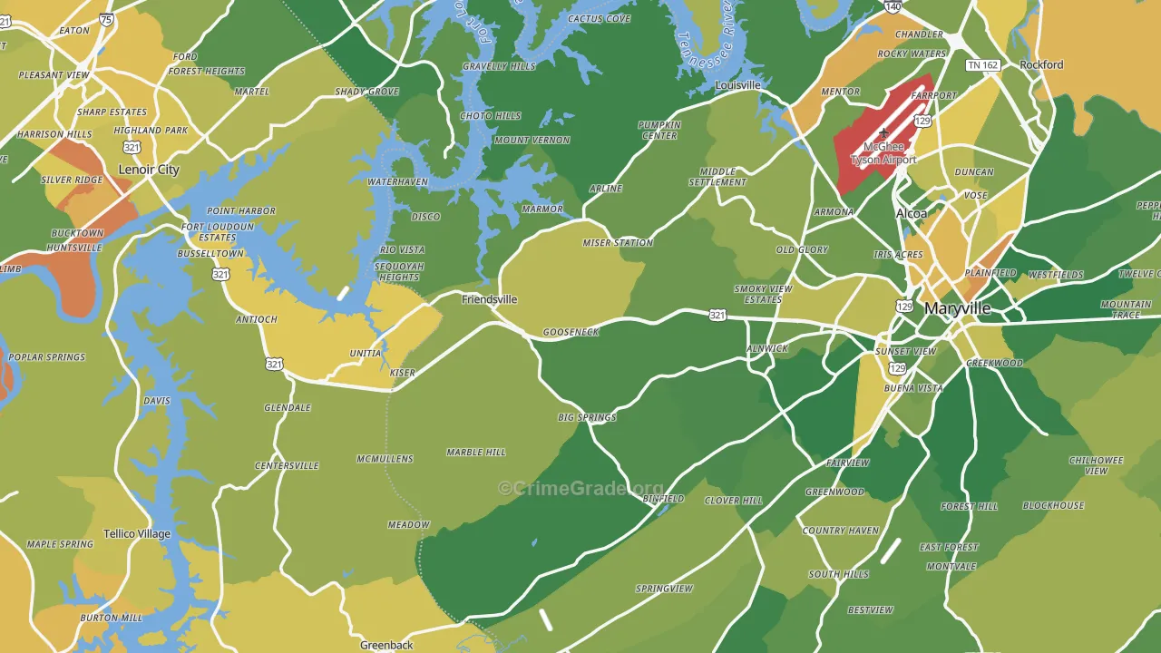 Friendsville, TN Map of Burglary Rates