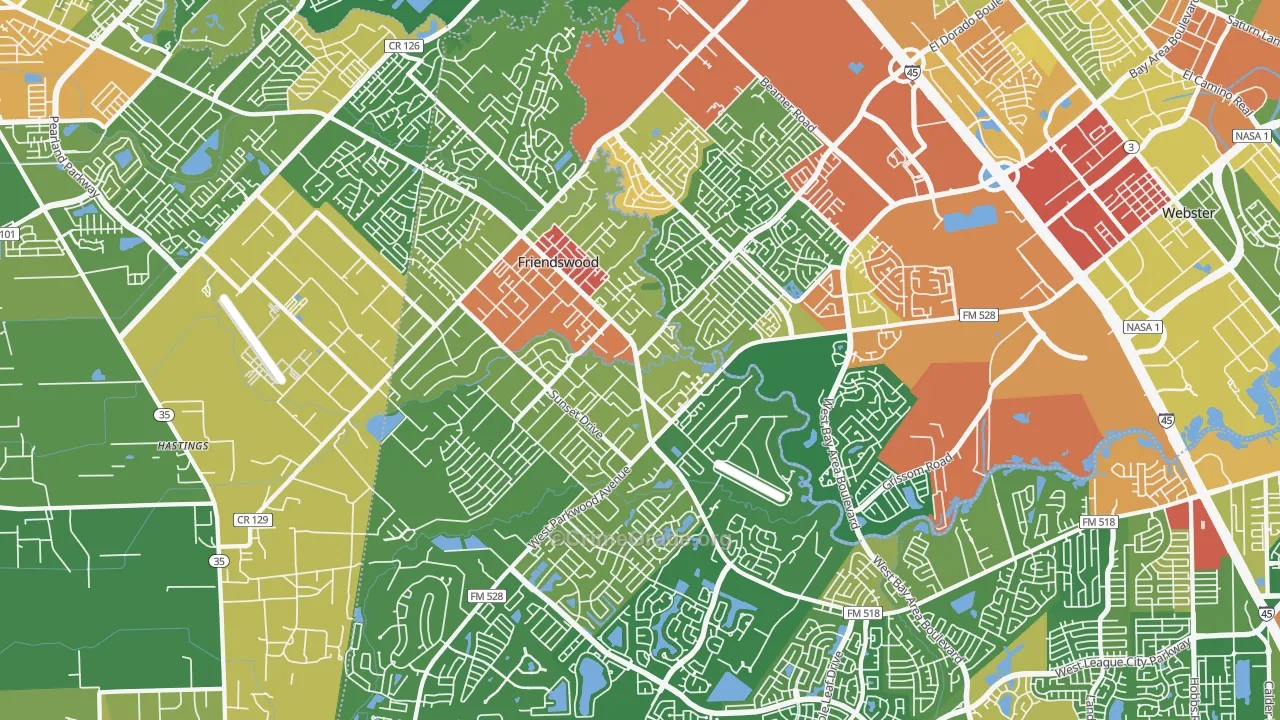 Friendswood, TX Map of Burglary Rates