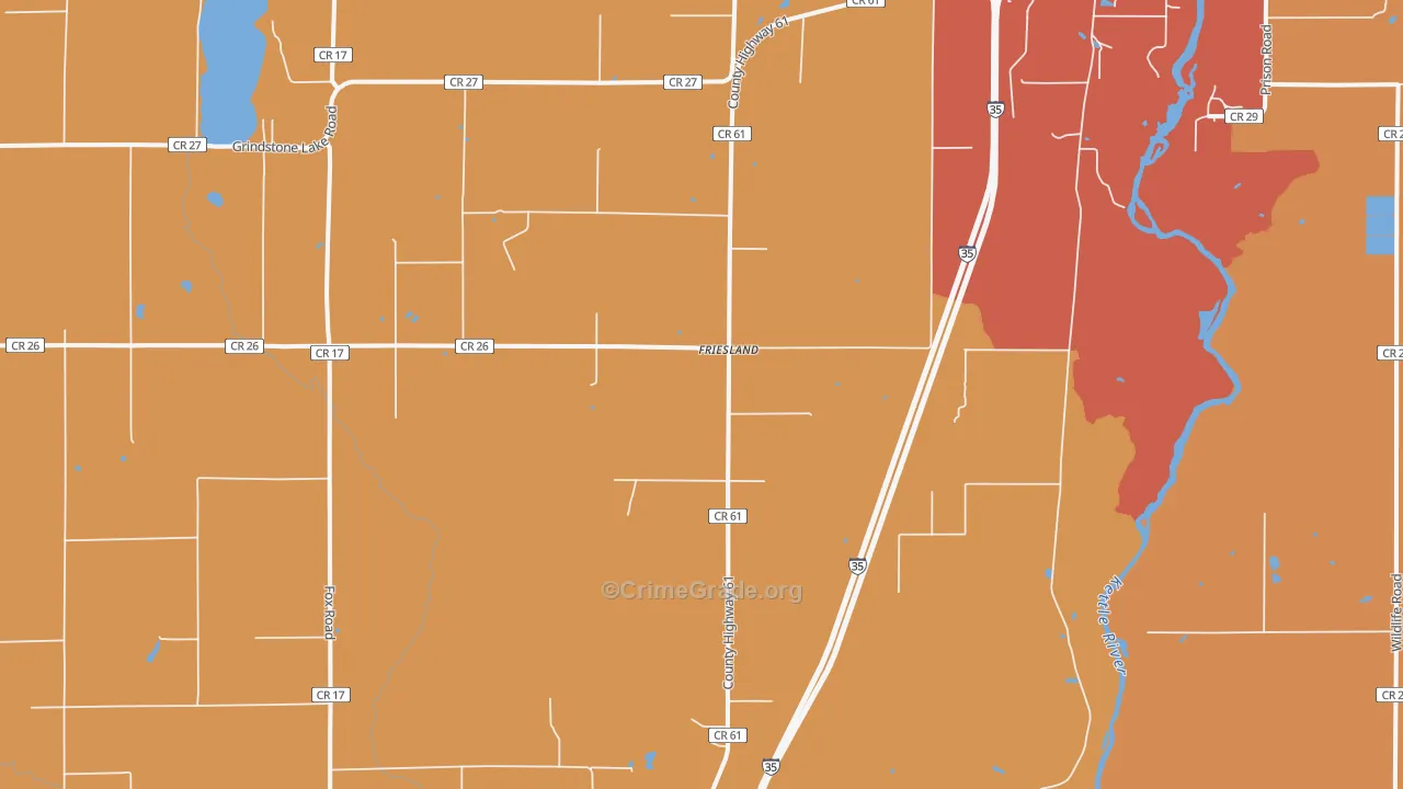 Friesland, MN Map of Burglary Rates