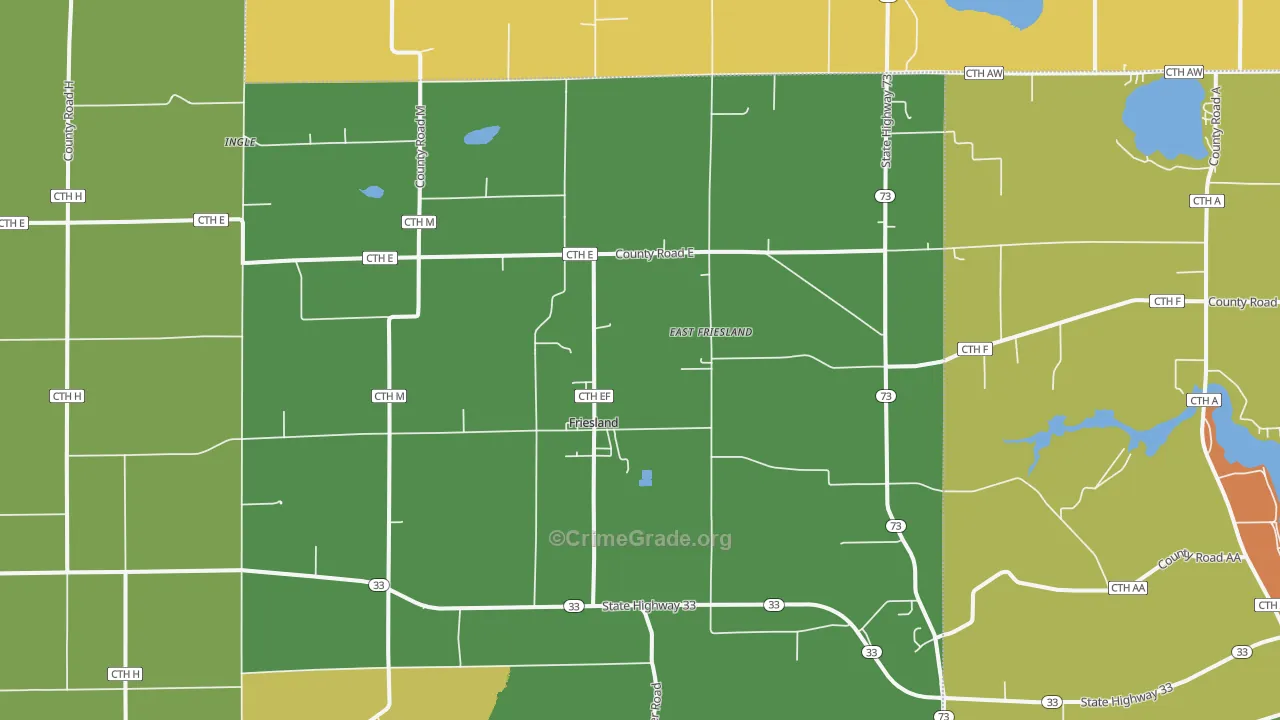 Friesland, WI Map of Burglary Rates