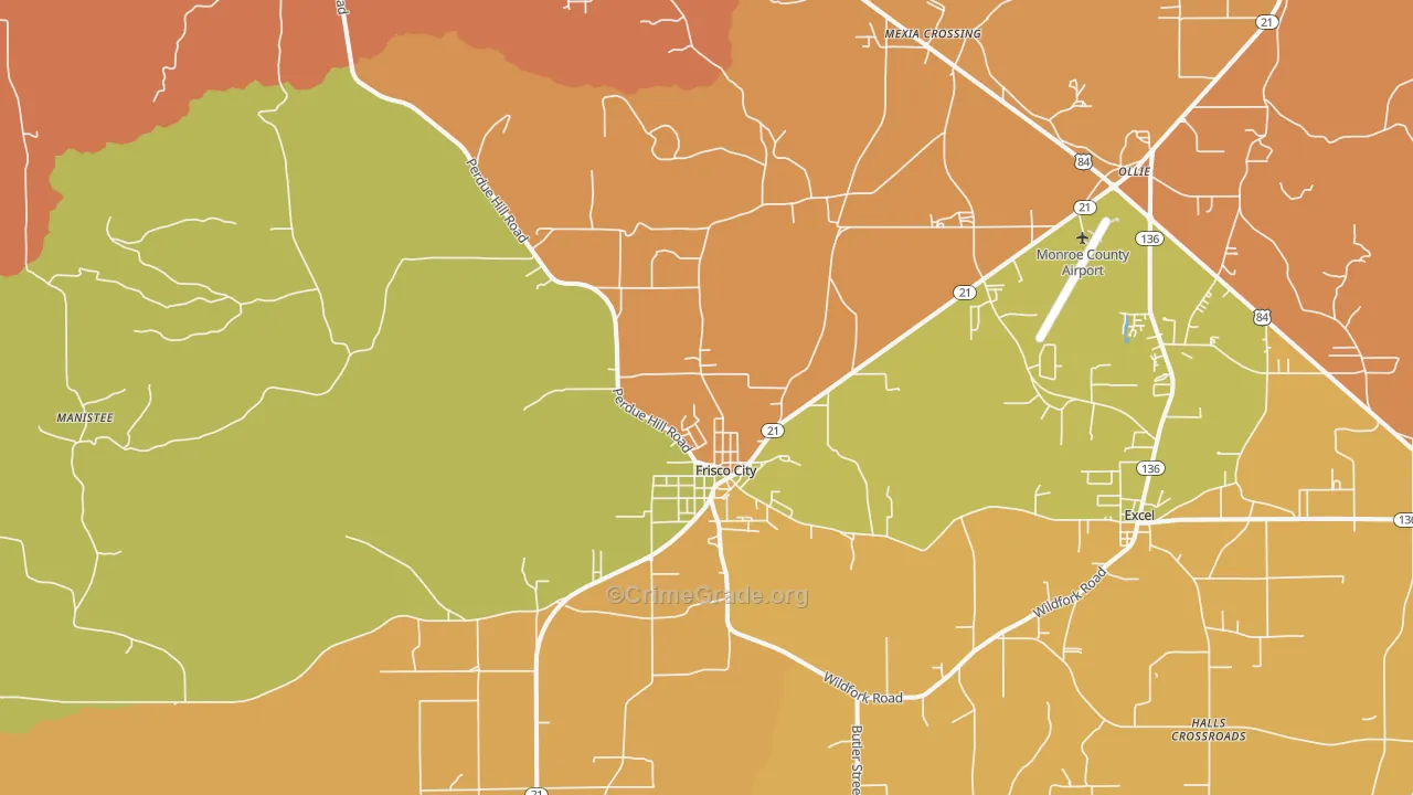 Frisco City, AL Map of Burglary Rates
