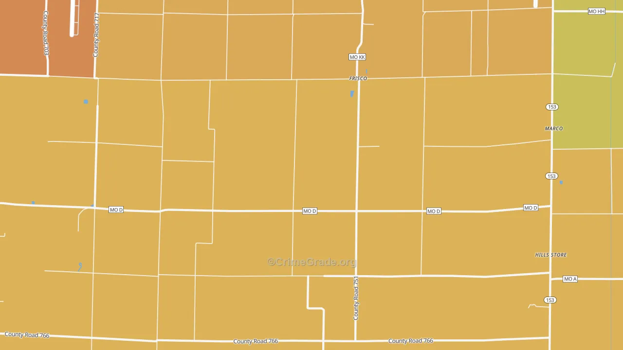 Frisco, MO Map of Burglary Rates