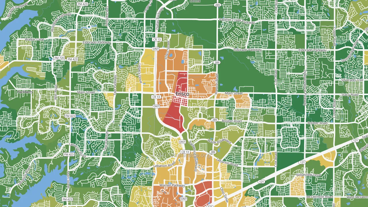 Frisco, TX Map of Burglary Rates