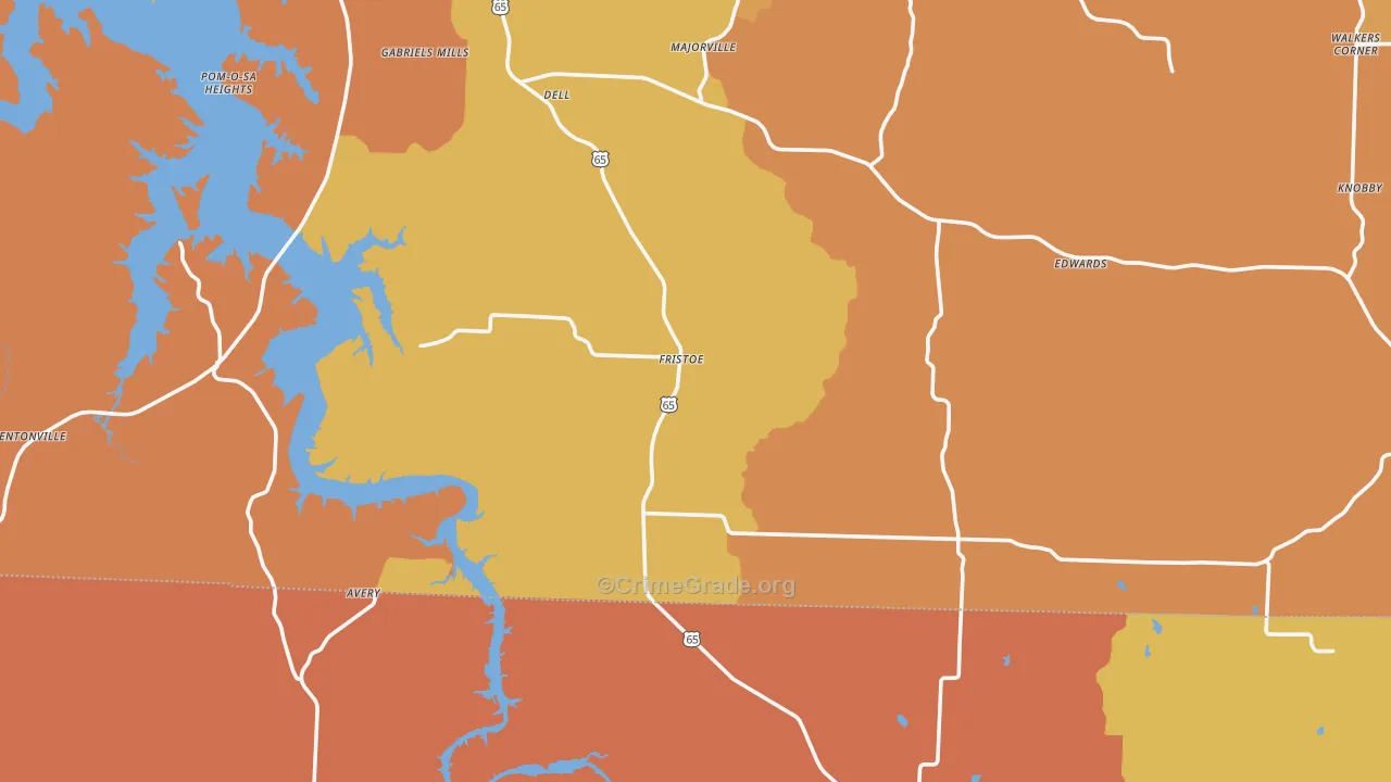 Fristoe, MO Map of Burglary Rates
