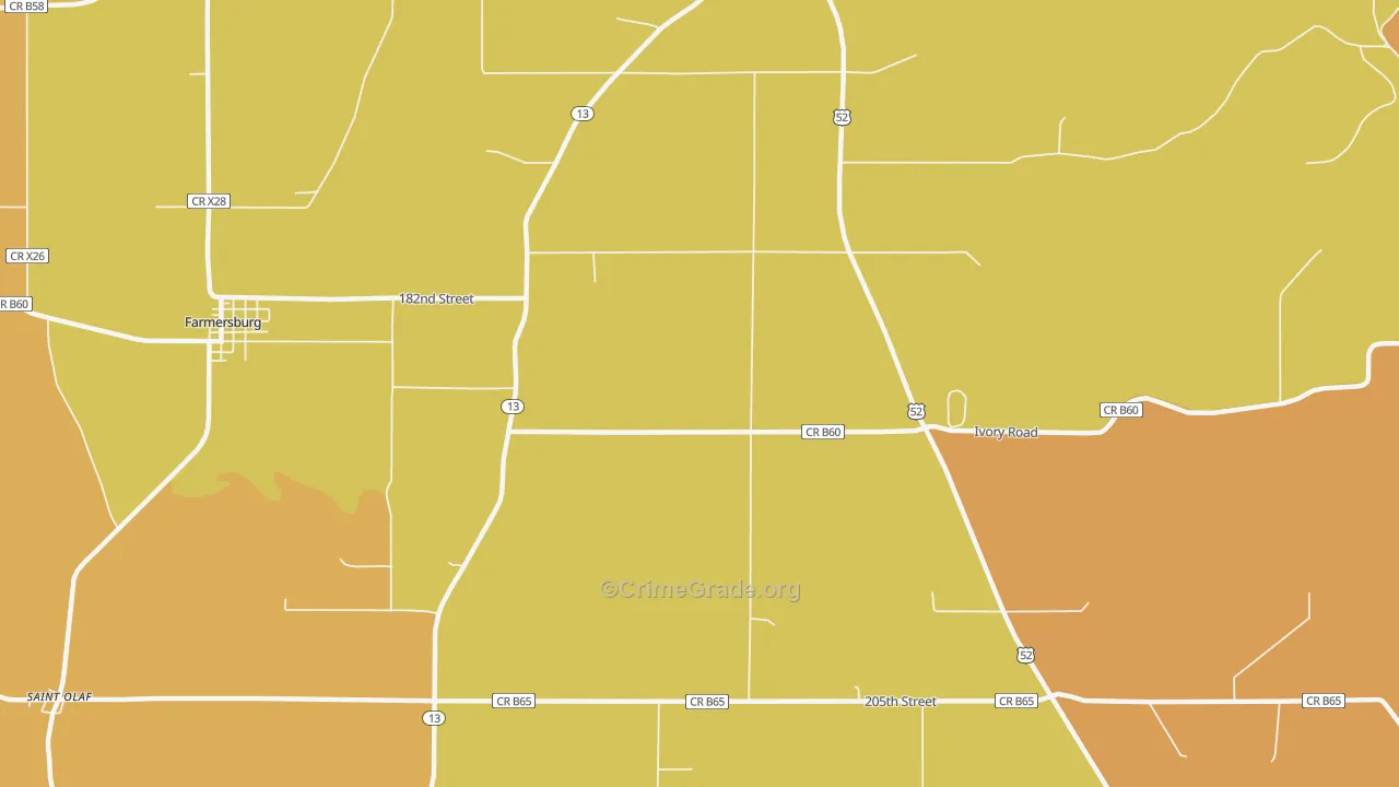 Froelich, IA Map of Burglary Rates