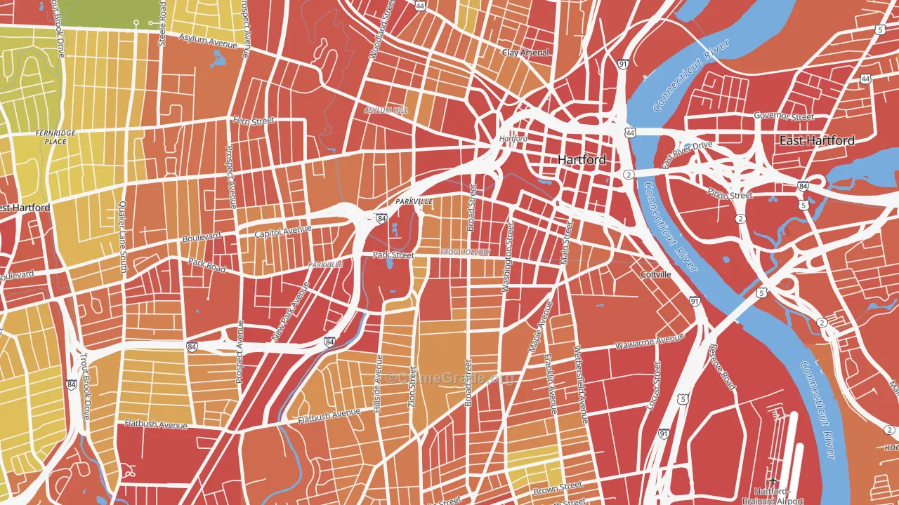 Frog Hollow, Hartford, CT Map of Burglary Rates
