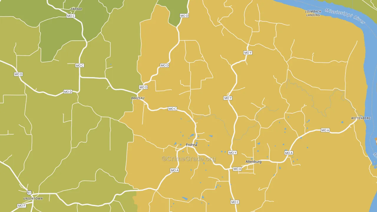 Frohna, MO Map of Burglary Rates
