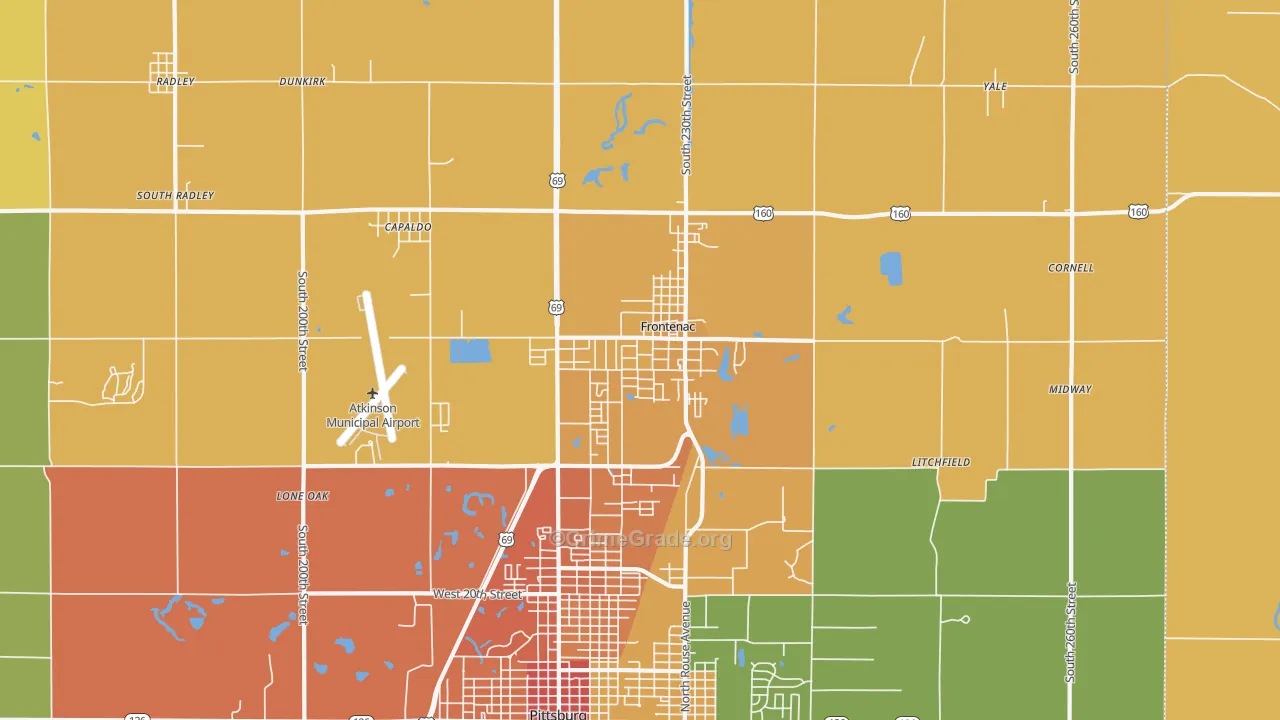 Frontenac, KS Map of Burglary Rates