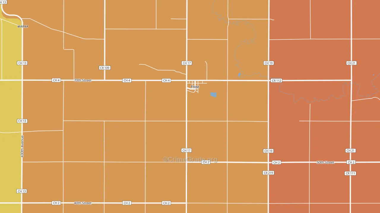 Frost, MN Map of Burglary Rates