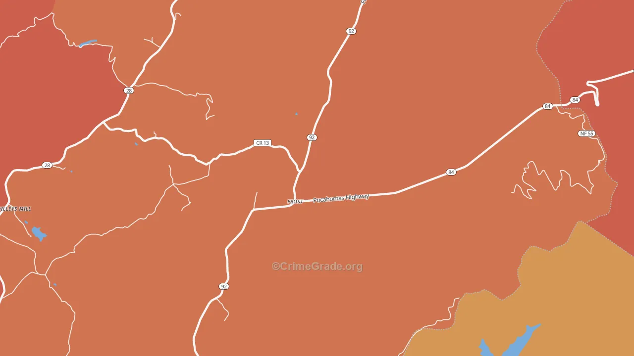 Frost, WV Map of Burglary Rates