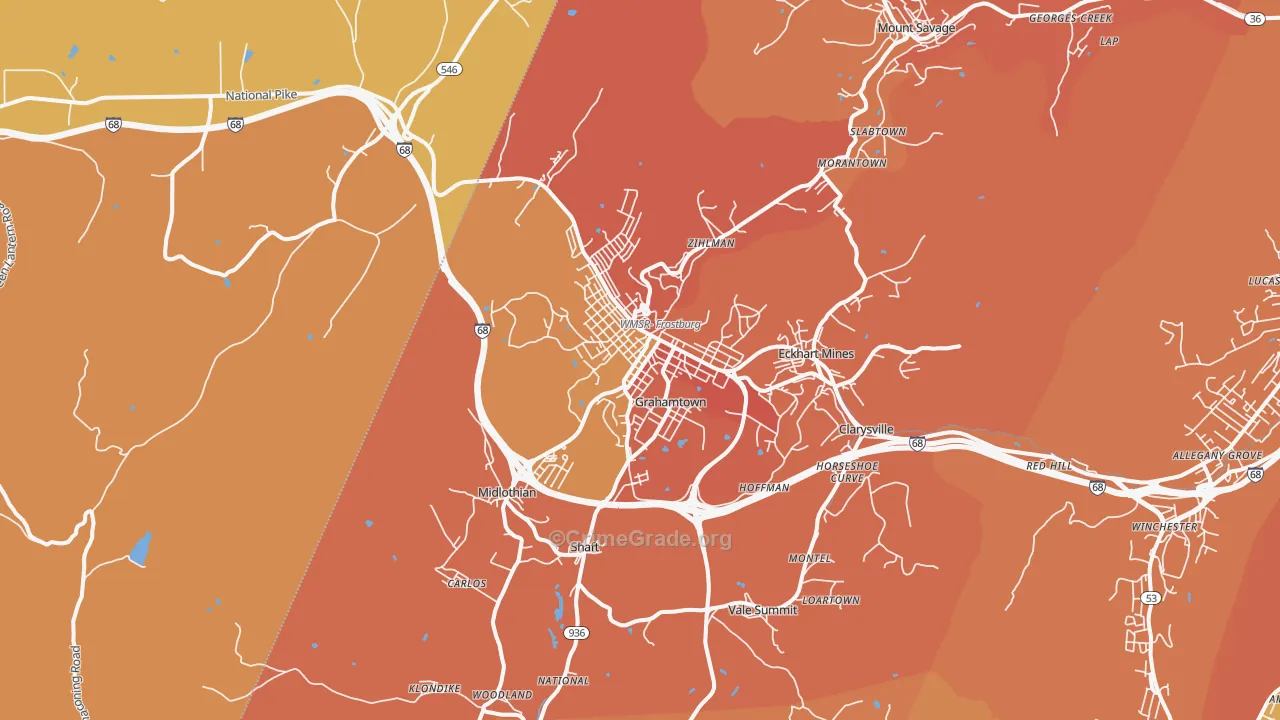 Frostburg, MD Map of Burglary Rates