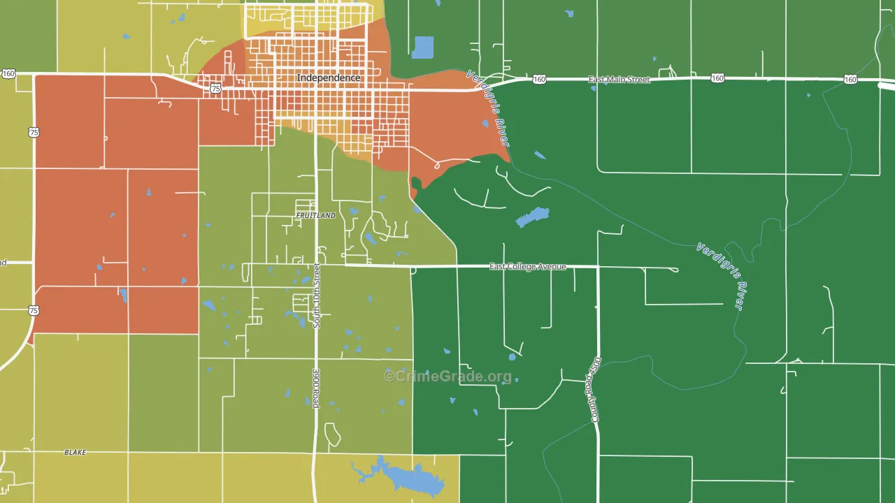 Fruitland, KS Map of Burglary Rates