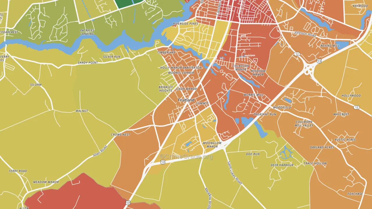 Fruitland, MD Map of Burglary Rates