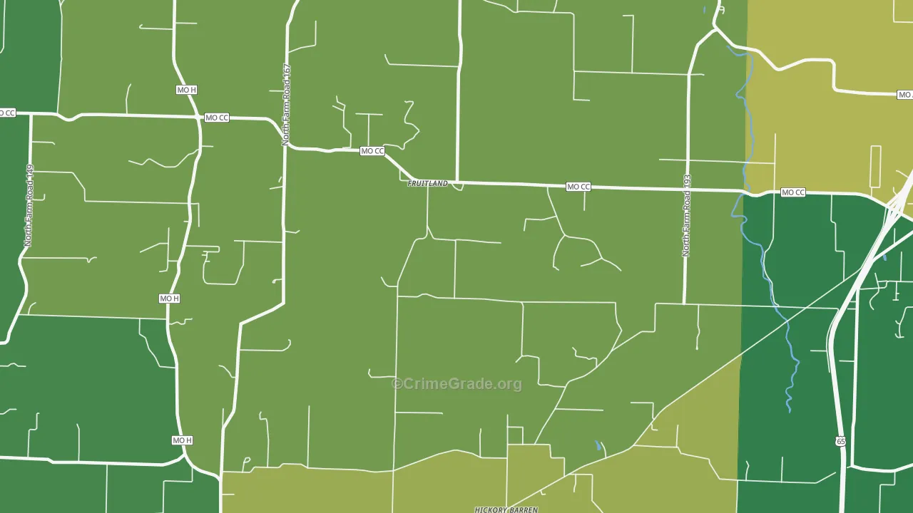 Fruitland, MO Map of Burglary Rates