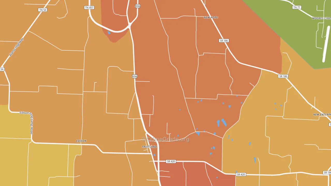 Fruitland, TN Map of Burglary Rates