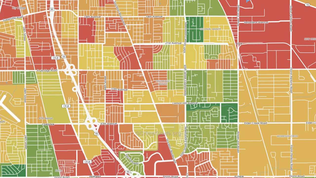 Fruitridge Manor, Sacramento, CA Map of Burglary Rates