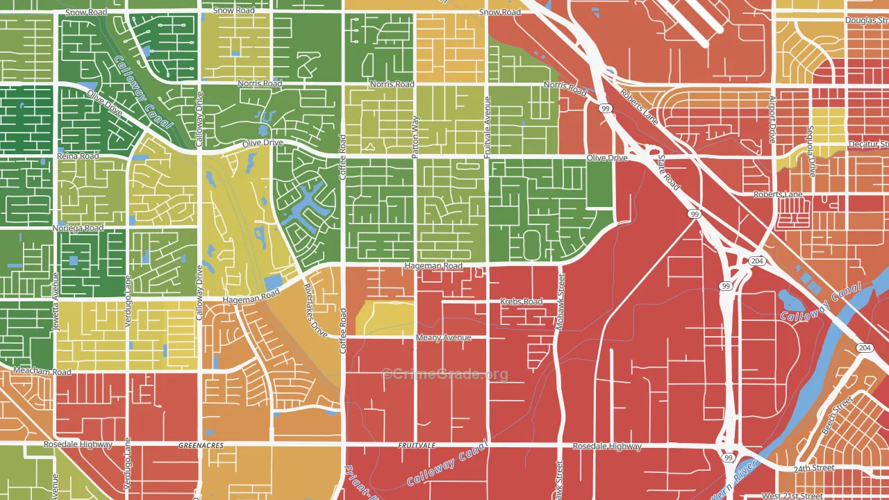Fruitvale, Bakersfield, CA Map of Burglary Rates