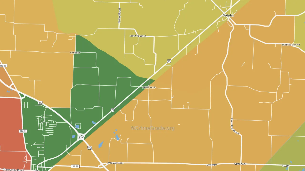 Fruitvale, TN Map of Burglary Rates