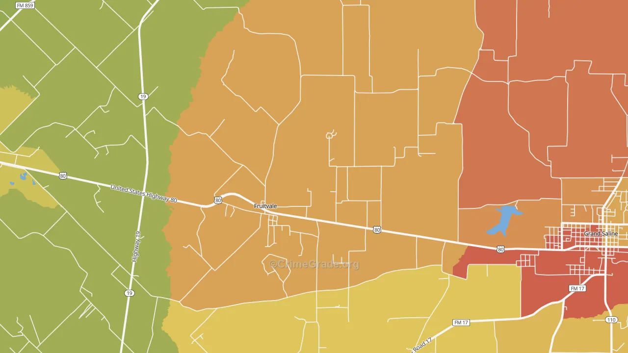 Fruitvale, TX Map of Burglary Rates