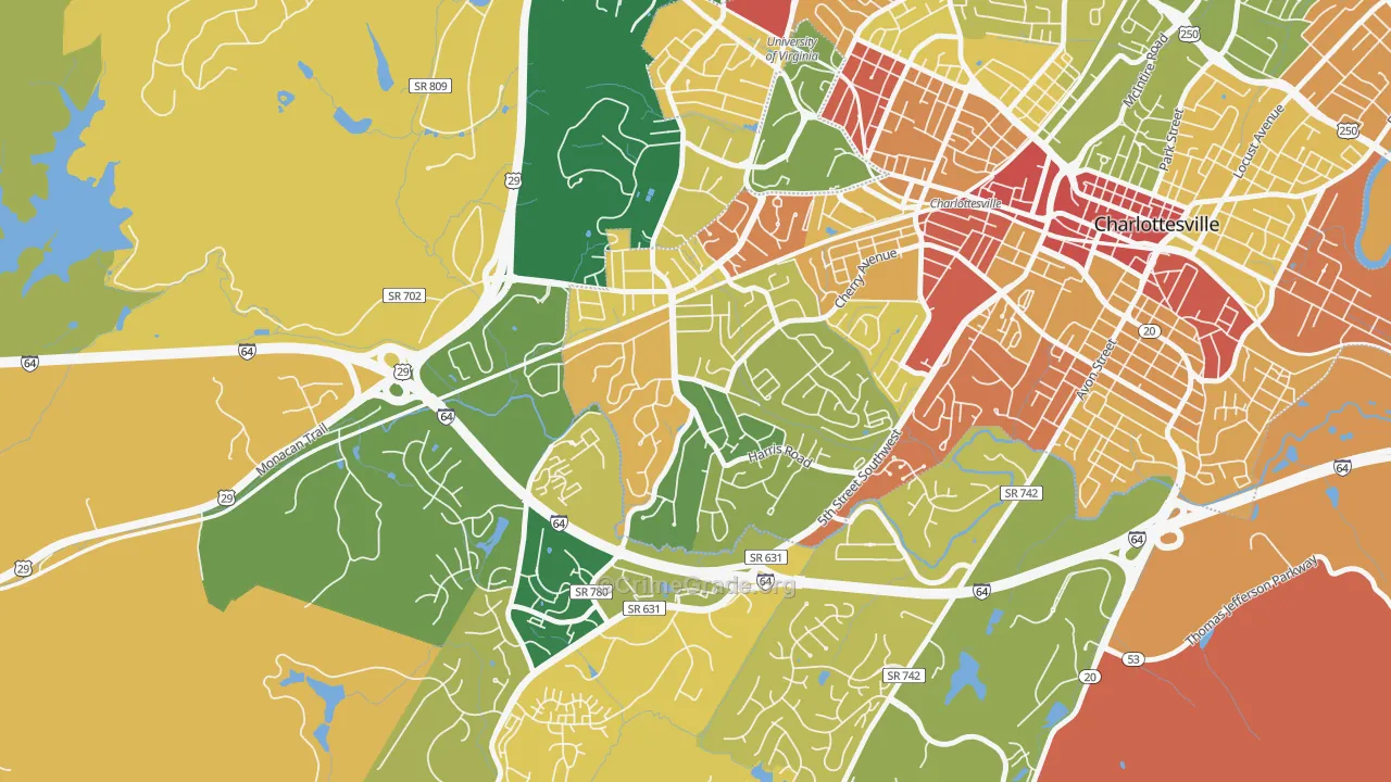 Fry Springs, Charlottesville, VA Map of Burglary Rates