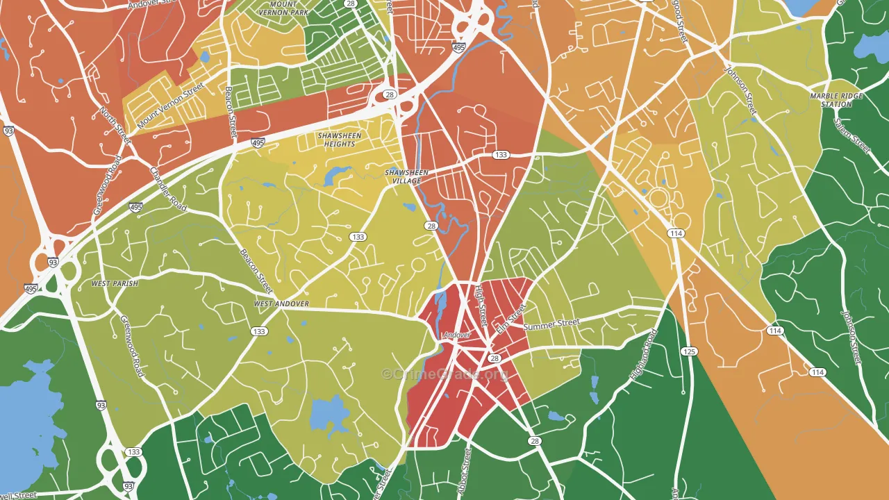 Frye Circle, Andover, MA Map of Burglary Rates