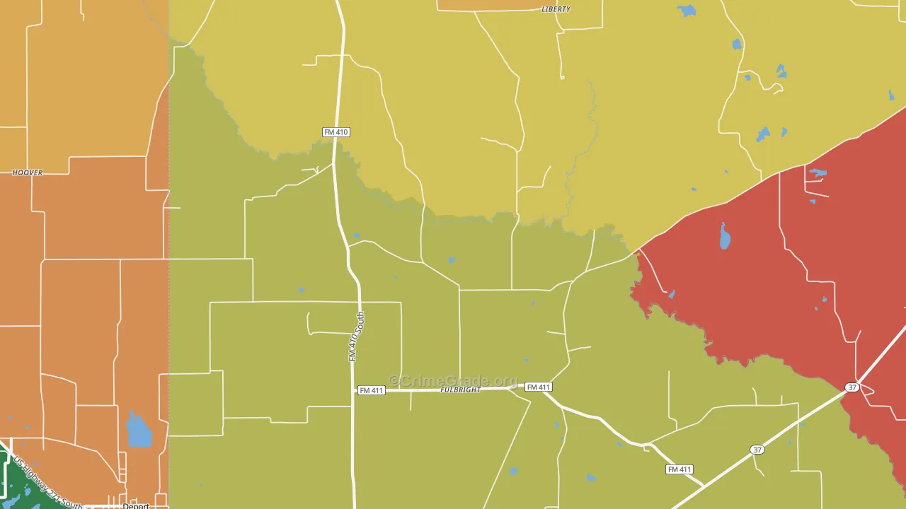Fulbright, TX Map of Burglary Rates