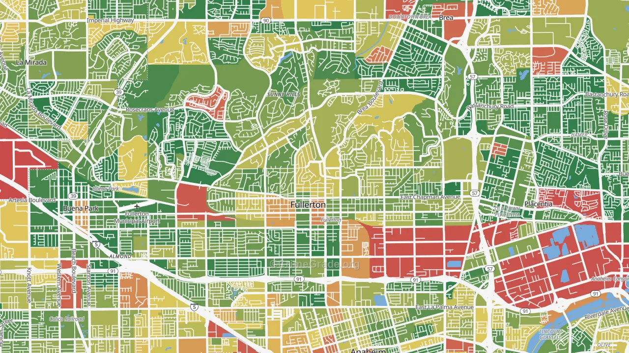 Fullerton, CA Map of Burglary Rates
