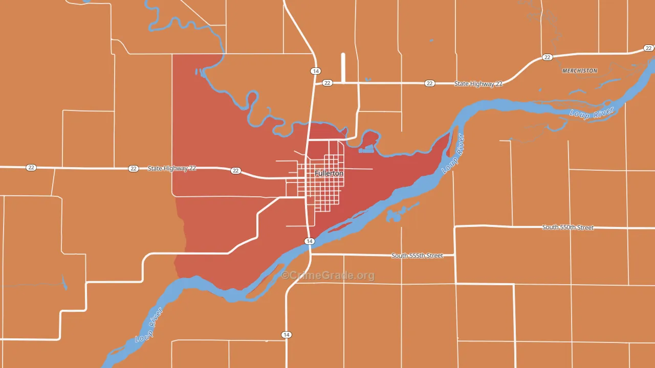 Fullerton, NE Map of Burglary Rates