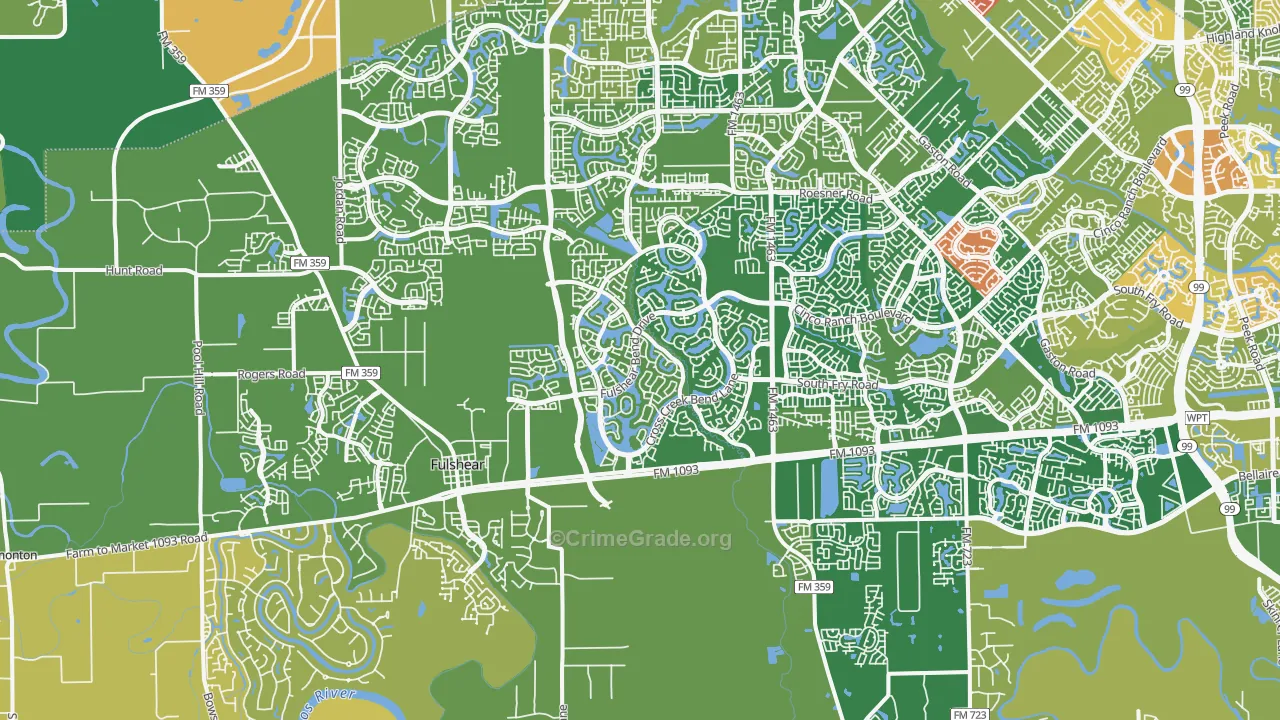 Fulshear, TX Map of Burglary Rates