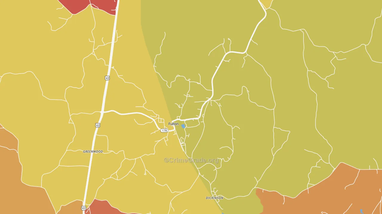 Fulton, AL Map of Burglary Rates