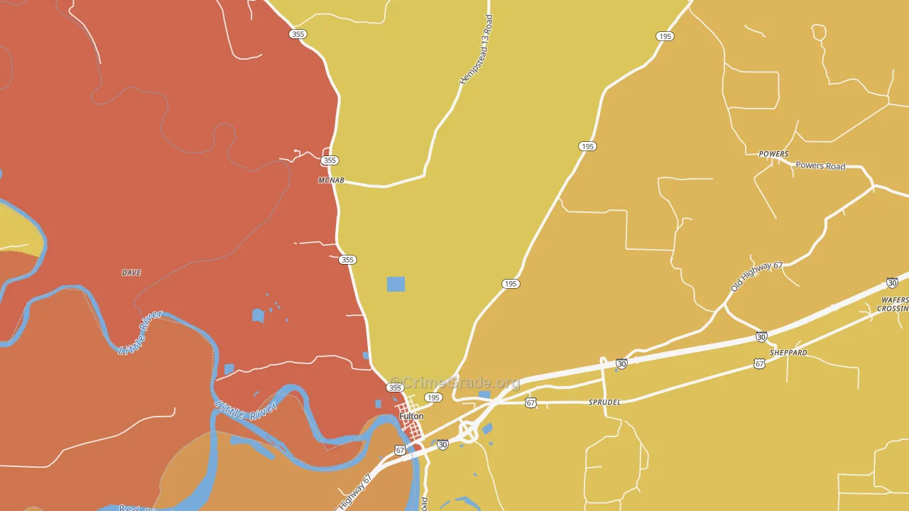 Fulton, AR Map of Burglary Rates
