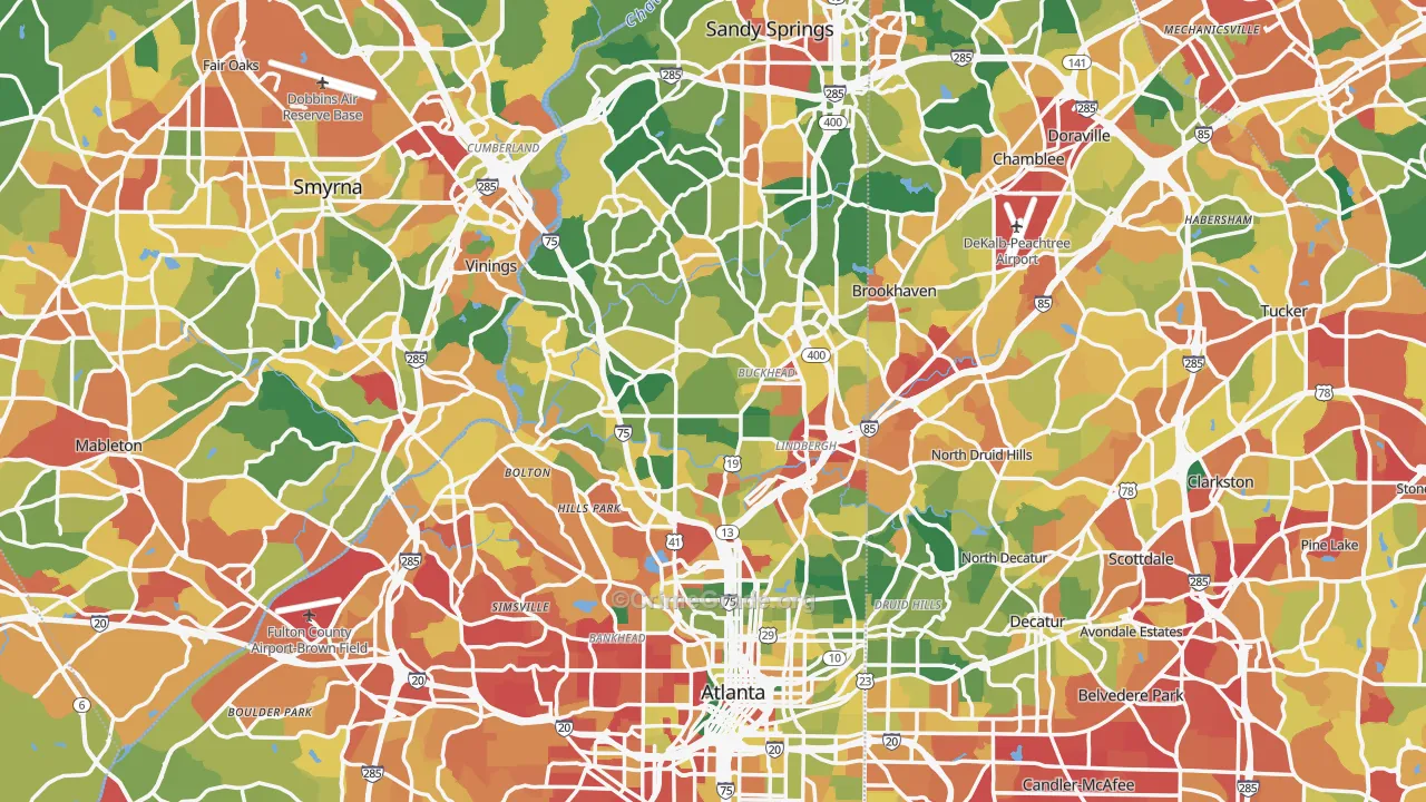 Fulton County, GA Map of Burglary Rates