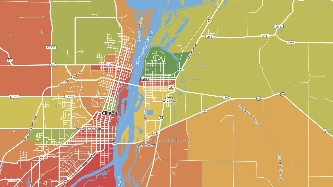 Fulton, IL Map of Burglary Rates