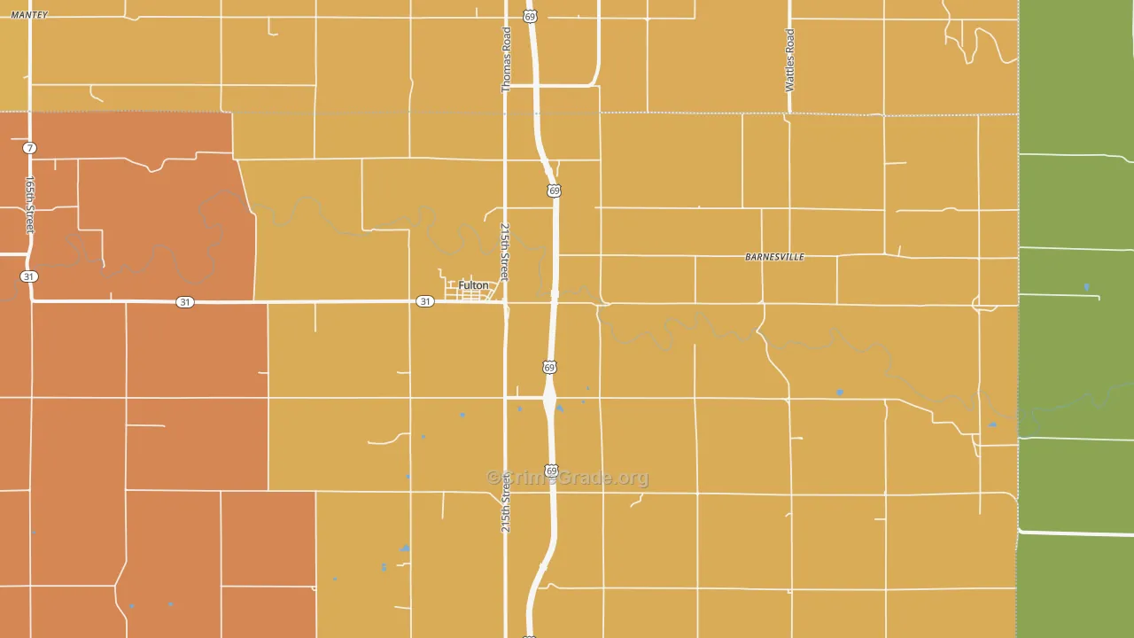 Fulton, KS Map of Burglary Rates