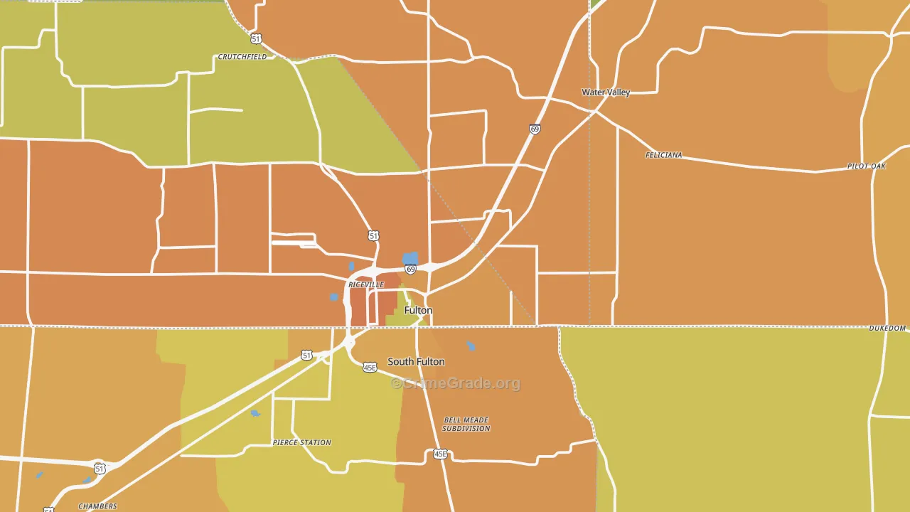 Fulton, KY Map of Burglary Rates