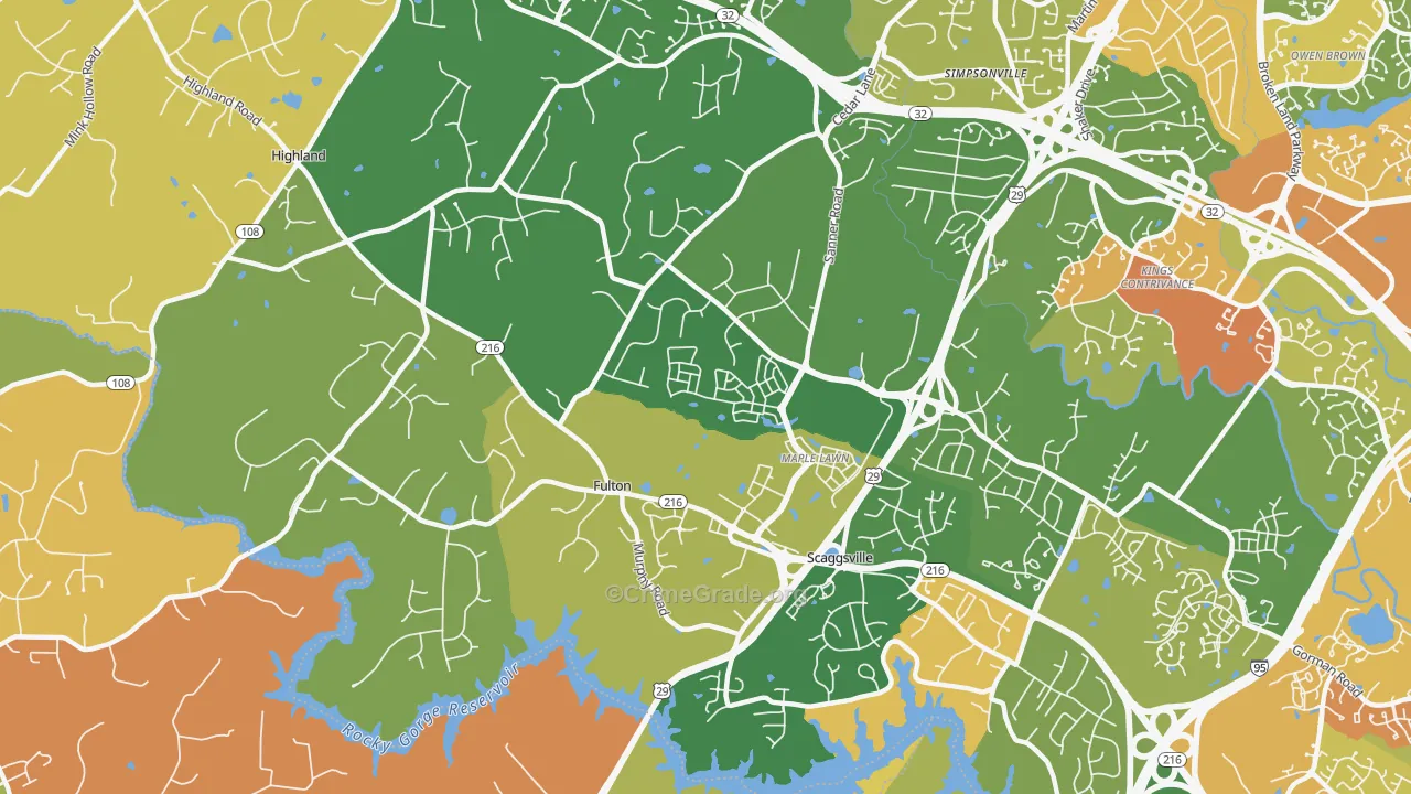Fulton, MD Map of Burglary Rates