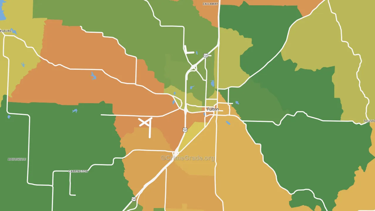 Fulton, MO Map of Burglary Rates
