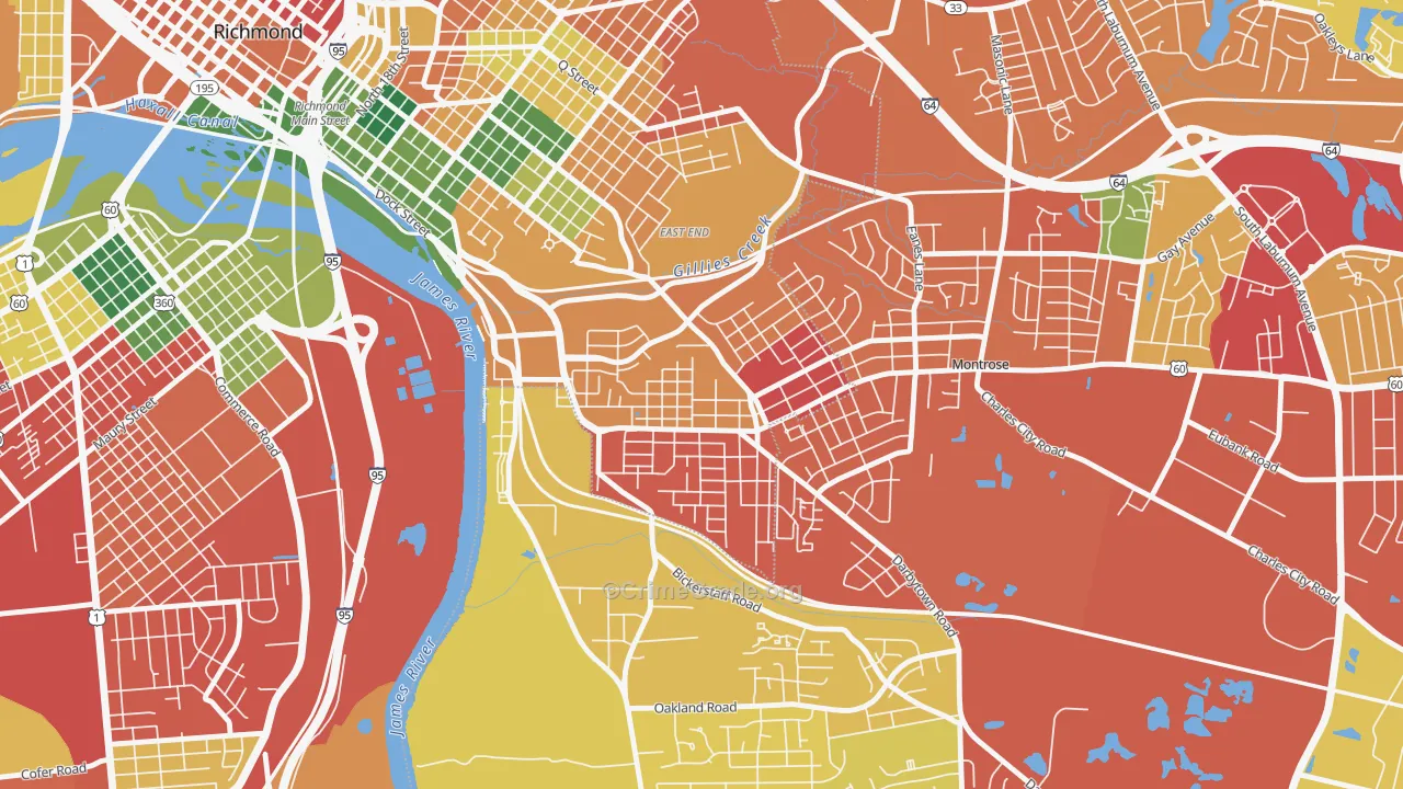 Fulton, Montrose Heights, VA Map of Burglary Rates