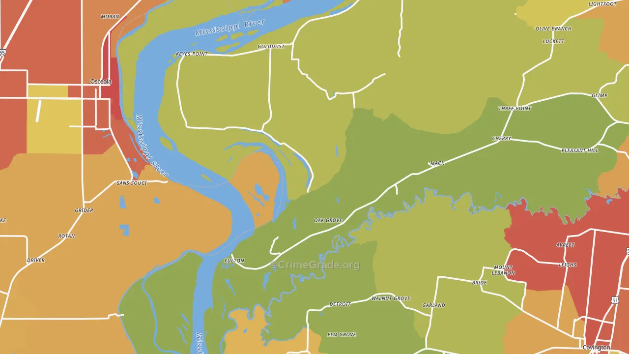Fulton, TN Map of Burglary Rates