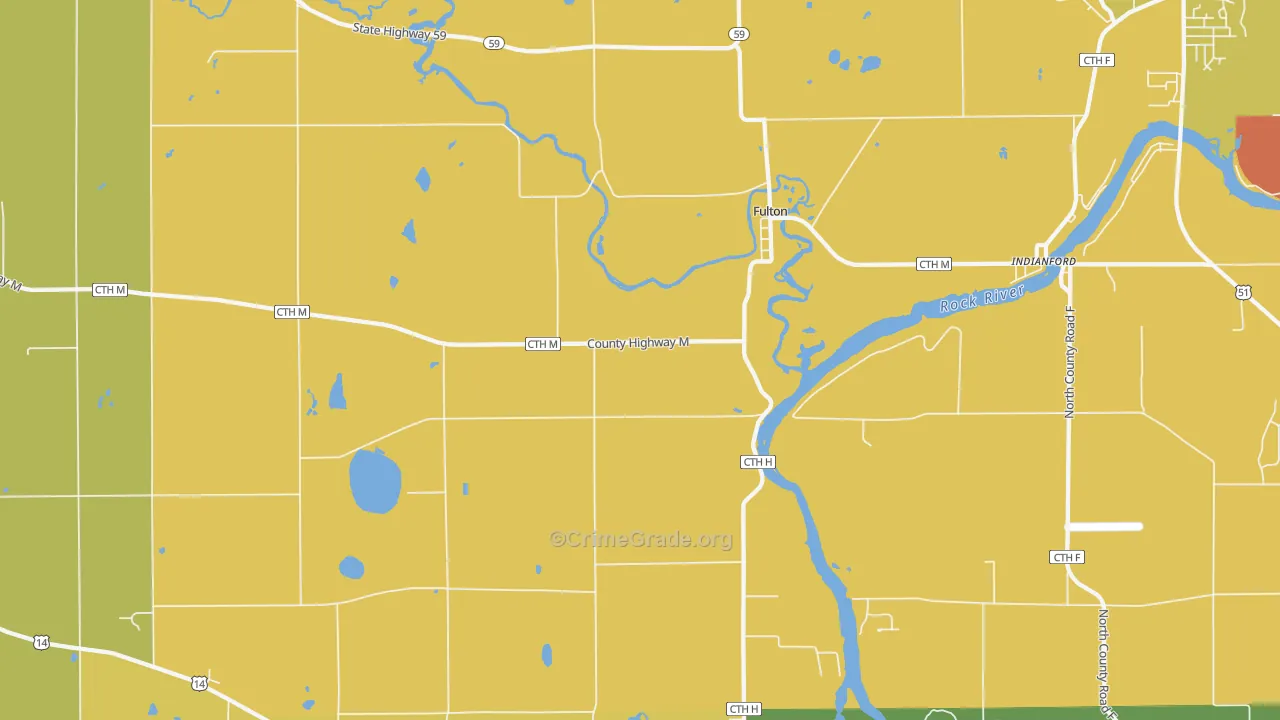 Fulton, WI Map of Burglary Rates