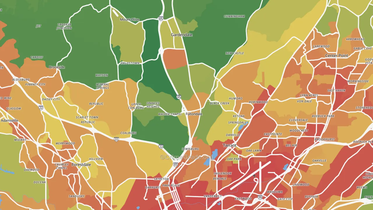Fultondale, AL Map of Burglary Rates