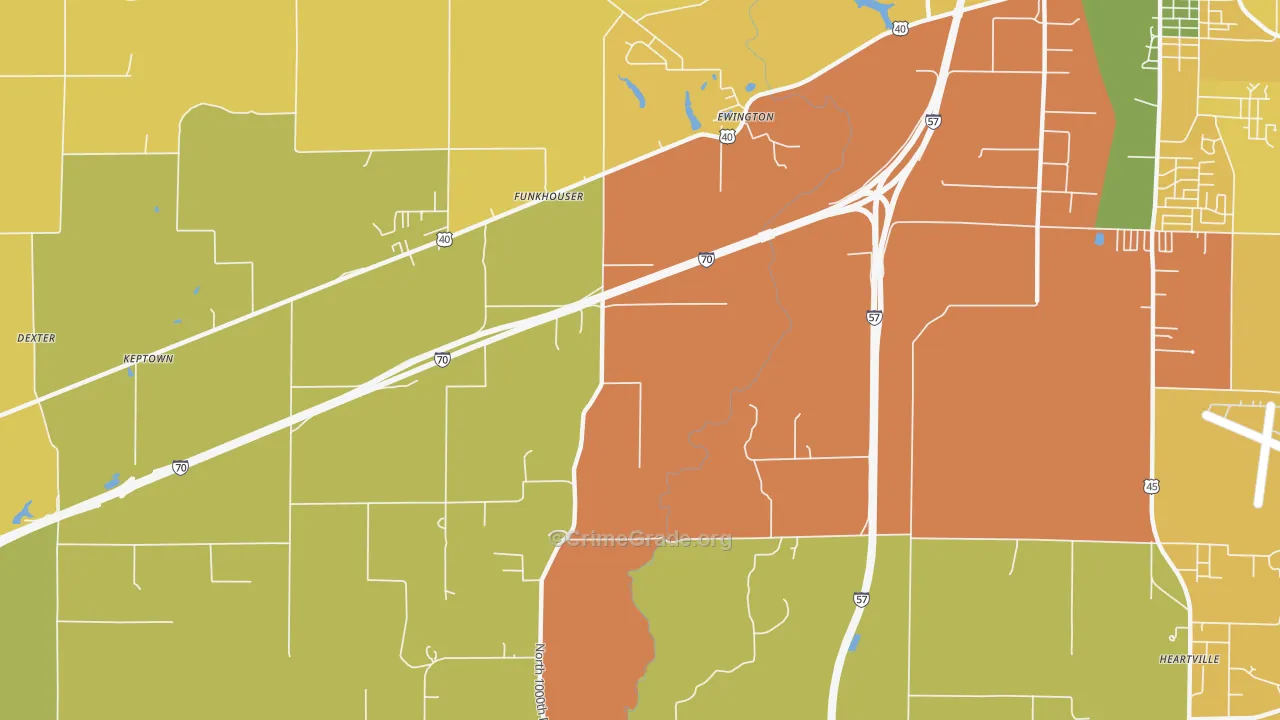 Funkhouser, IL Map of Burglary Rates