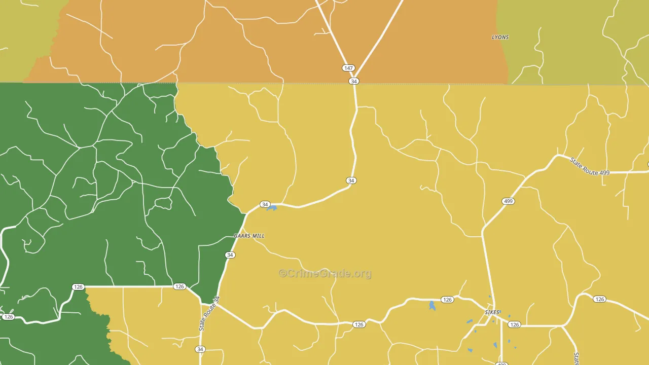 Gaars Mill, LA Map of Burglary Rates