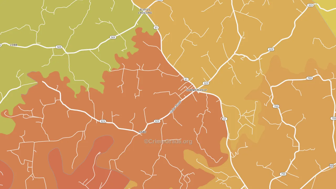 Gabe, KY Map of Burglary Rates