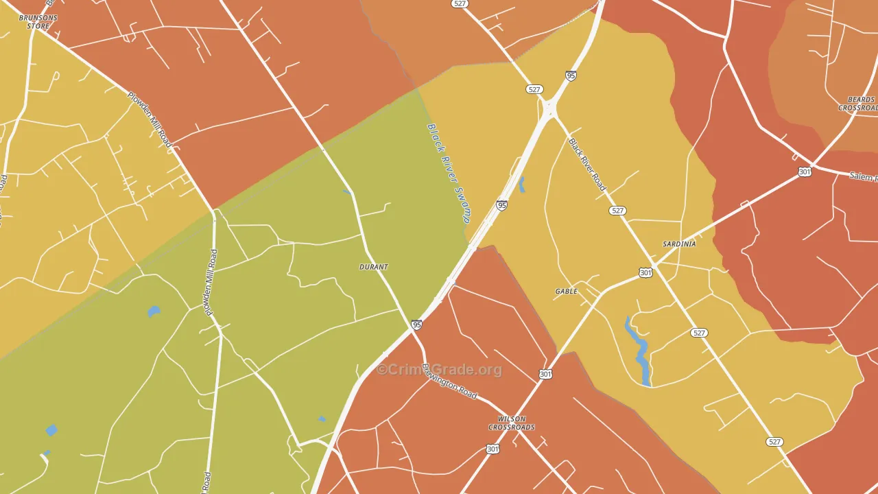 Gable, SC Map of Burglary Rates